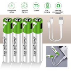 2-4PCS 1.5V 750/2600mWh AA / AAA Battery USB Rechargeable Lithium ion Batteries