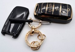 Dodge 5 Button Key Fob Cover 2019-2023 Black Gold Case w/ Keychain Tool
