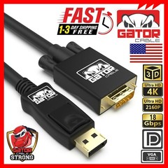 DisplayPort to VGA Cable Adapter For HDTV PC Desktop Monitor Video 4K 1080P 6FT