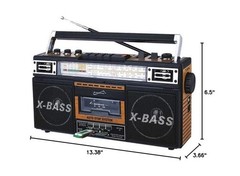 Supersonic SC-3201BT 4 Band Radio & Cassette Player Boombox, AM/FM/SW Radio