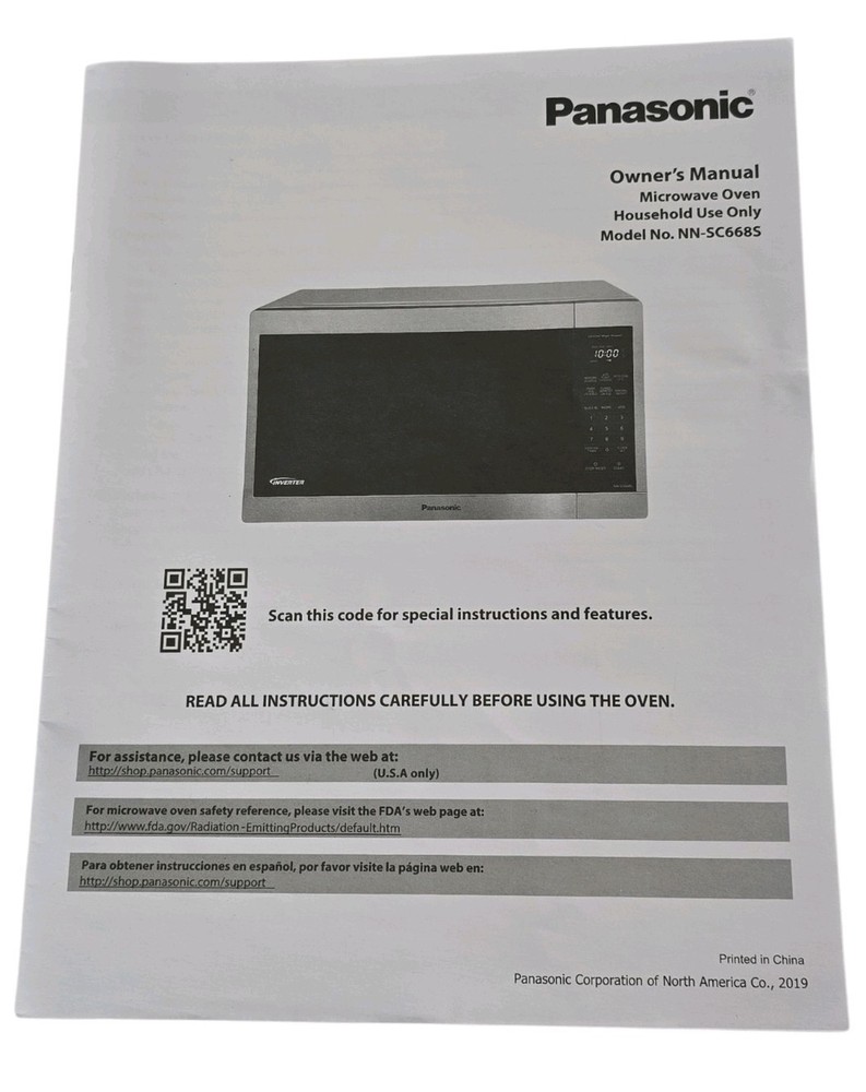 Panasonic Microwave Oven Owner’s Manual, Household Use, Model No. NN-SC668S