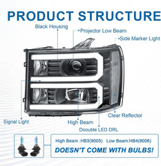 2007-13 GMC Sierra 1500 2500HD 3500HD LED DRL Headlights–Compatible
