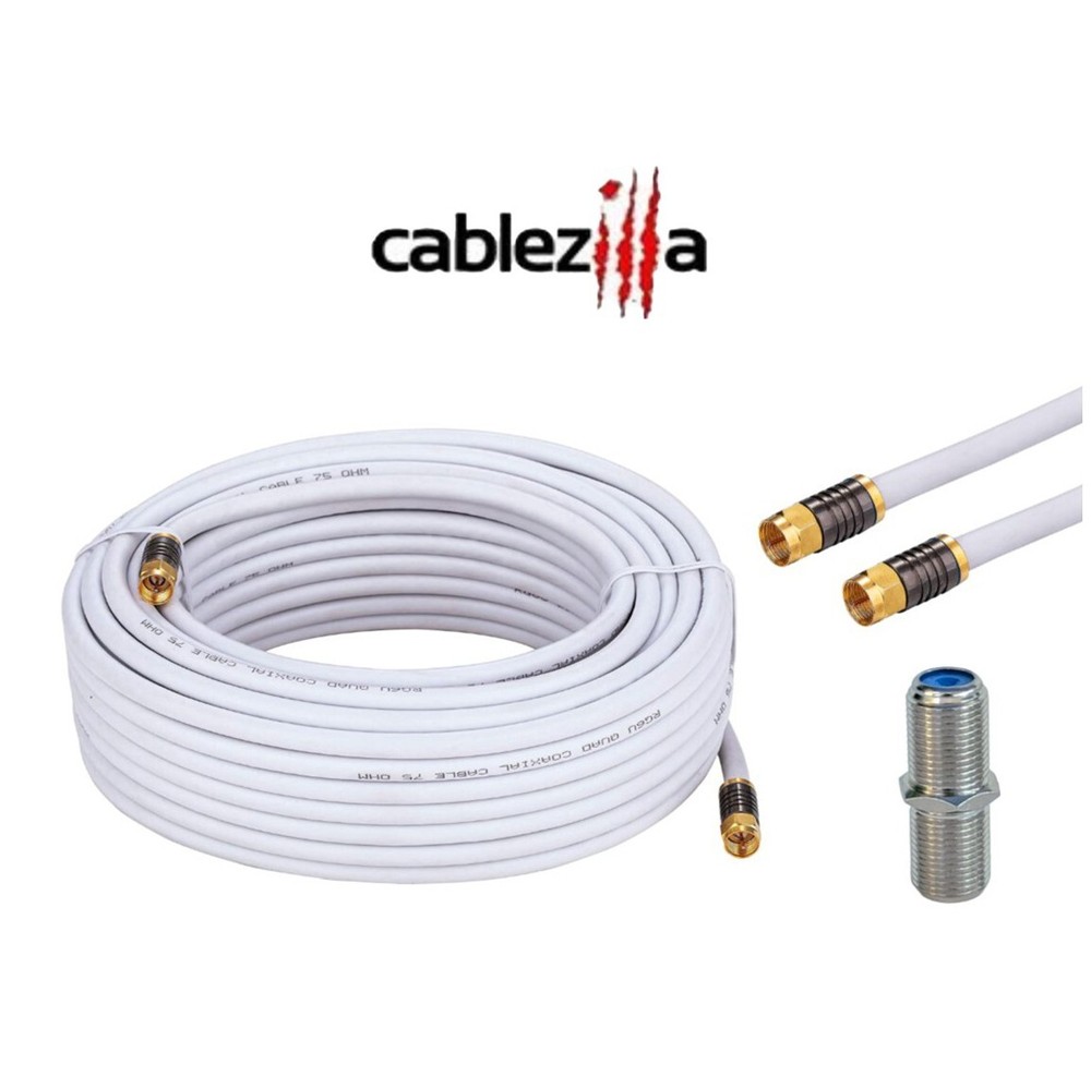 White RG6 Quad Shield Coax Patch Cable Internet Satellite Antenna w/Barrel LOT