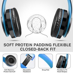 Blue Wireless Bluetooth Foldable Headphones Over Ear Hi-Fi Stereo Headset PC TV