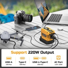 220W Power Inverter for Dewalt 20V Battery, DC 20V to AC 110V Battery Inverter,