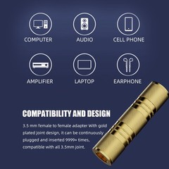 3.5mm Female To Female Aux Coupler Stereo Jack Extender Gold Plated 3 Pcs
