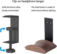 Headphone Holder with 6Cm Wide Walnut Headrest,Adjustable Clamp-On Headset Stand