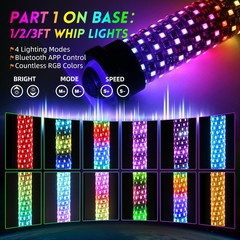 2x 1~3FT Laser LED Whip Spiral Chasing RGB Fat Whip Light For Can Am Polaris RZR