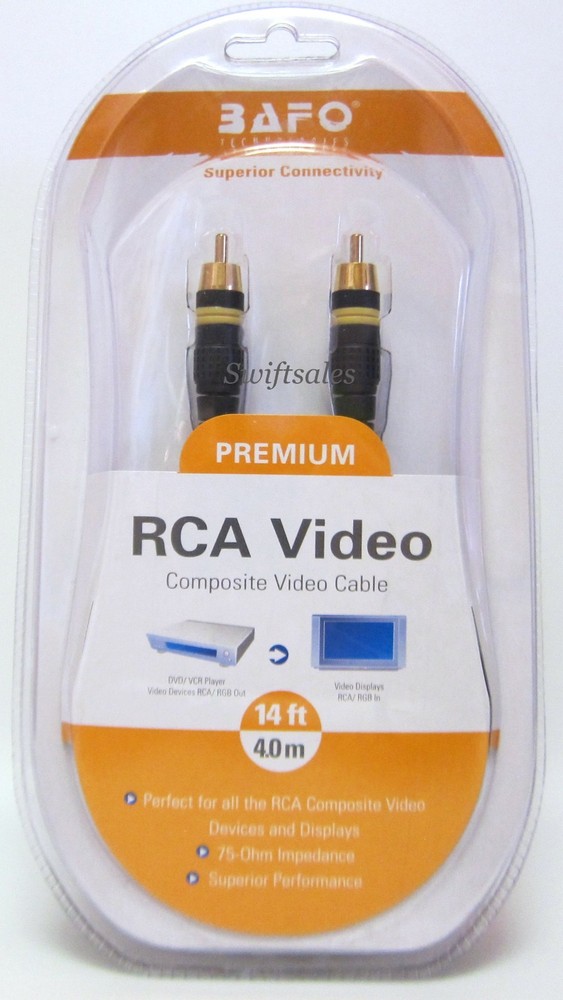 BAFO Premium 24K Gold Plated Composite RCA Video Cable 14′ 14FT Retail Pack