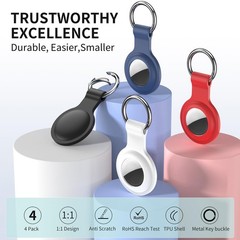 Compatible with AirTag Holder Case Keychain 4 Pack, for Black/White/Blue/Red