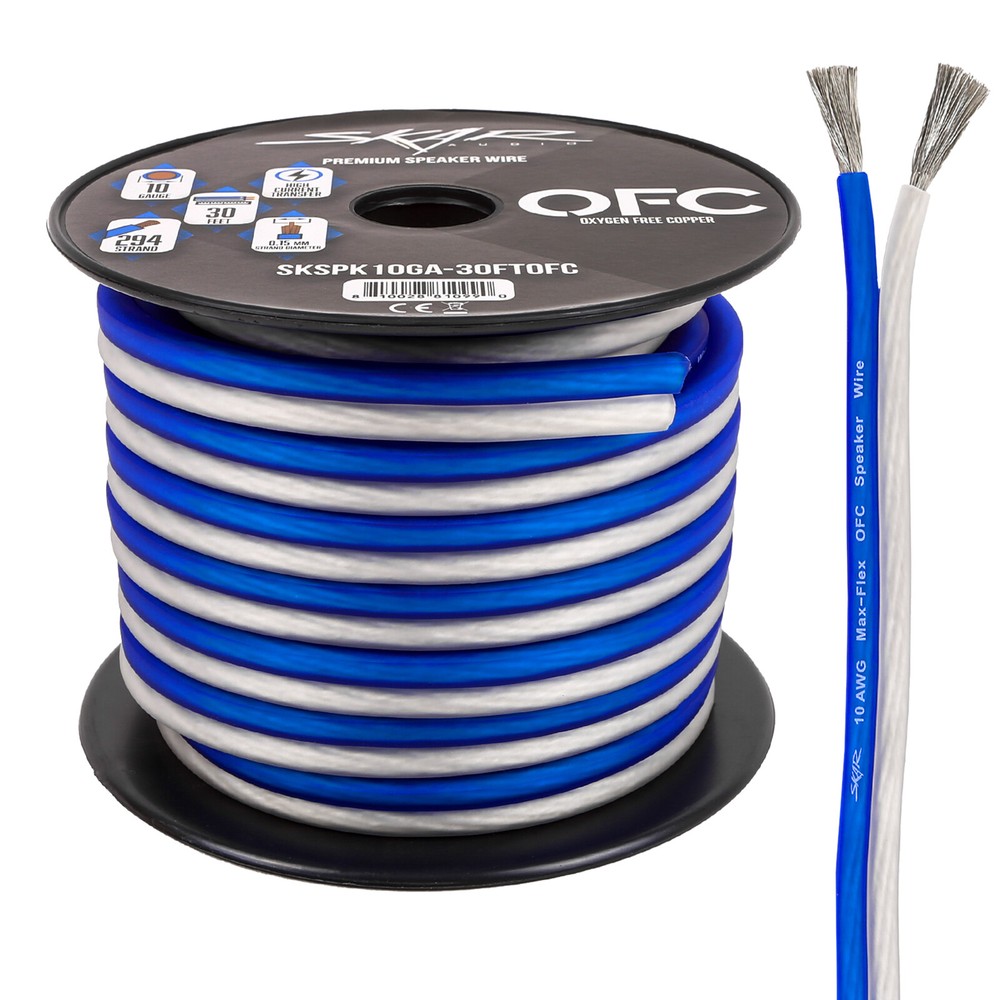 Skar Audio Elite 10 Gauge Oxygen-Free Copper Speaker Wire – 30 Feet (Blue/White)