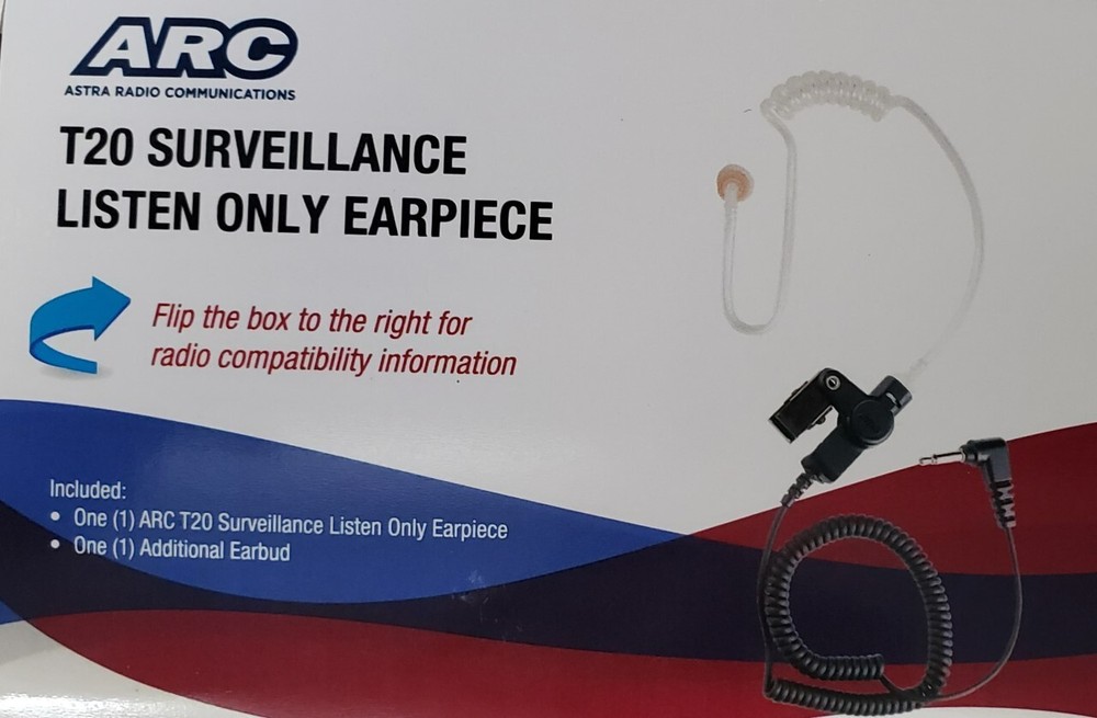 ARC T20 3.5mm Surveillance Listen Only Earpiece 14″ Cable Right Angle Plug