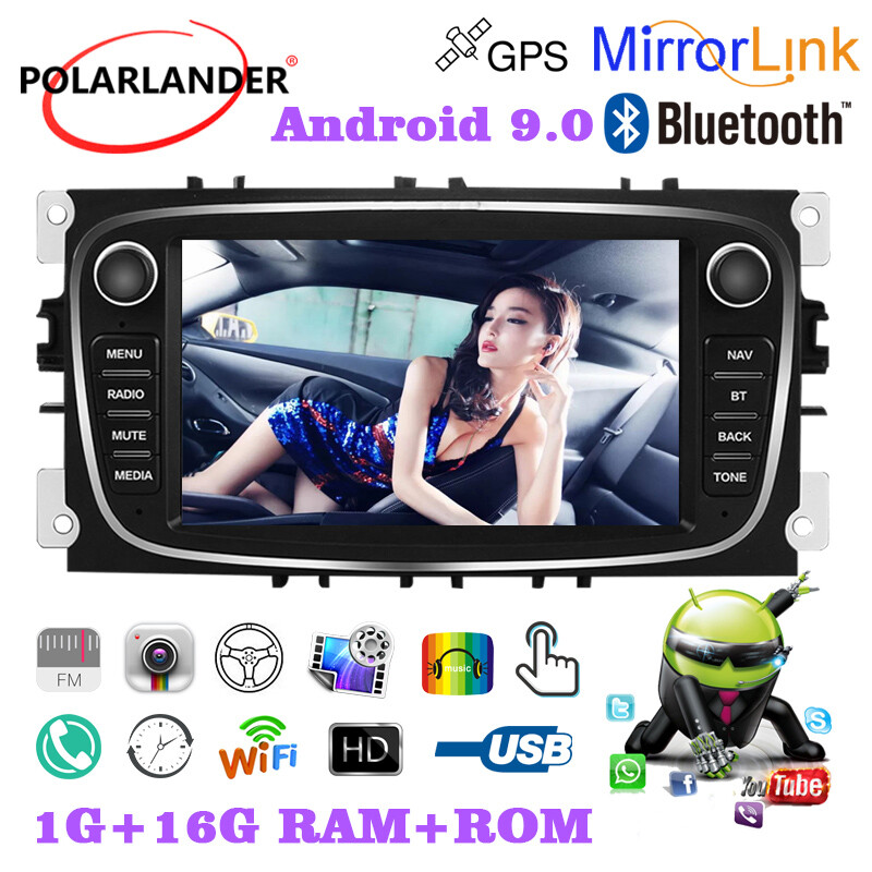 7in 2 Din Touch Screen Android 9.0 Car Radio GPS MP5 Player For Ford Focus SMax