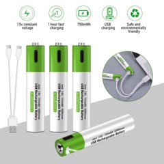 4Pack 1.5V 2600mWh AA/AAA Lithium ion Battery Type-C USB Rechargeable Batteries