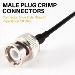BNC 50 Ohm Crimp Male Plug 10-Pack Suit RG58C/U T&M Probe Extension Cords RoHS 3