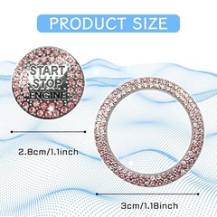 2PCS Rhinestone Push Start Button Cover Bling Car Accessories for Women, Pink