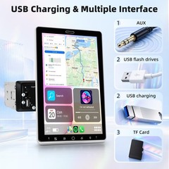 10.1” Single DIN Car Stereo, Wireless CarPlay Android Auto, Rotating Display