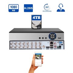 16 Channel H.265 CCTV Security DVR with 4TB Hard Drive Standalone Video Recorder