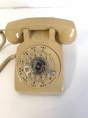 Vintage ITT Model Tan Rotary Dial Desktop Corded Telephone