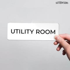 Utility Room Sign, Durable ABS Plastic with Full Adhesive Backing, Sign White