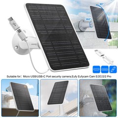 360° Solar Panel Charger for Outdoor Security Camera Eufy 10W Micro USB Type-C