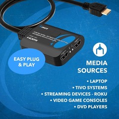 OREI 4K HDMI Splitter 1 in 2 Out 4:4:4 8-bit – HDCP 2.2, 18 Gbps, Black