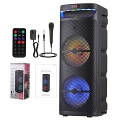 Dual 10″ Subwoofer Portable Bluetooth Speaker Heavy Bass Sound System Party +Mic