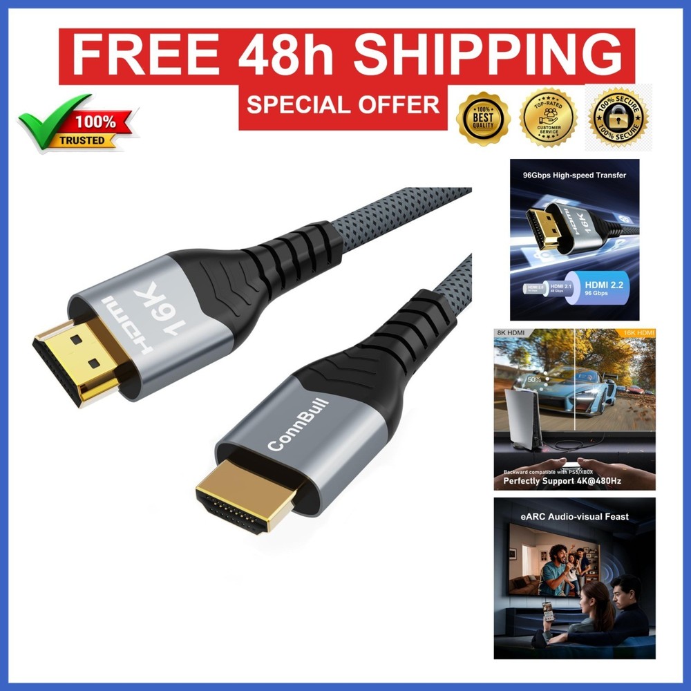 ConnBull 16K HDMI Cable 1.64 FT Ultra High Speed for 4K 8K Gaming