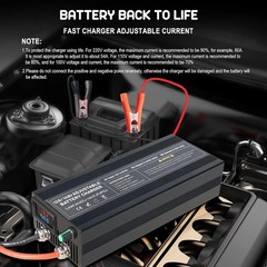 12V 50A LiFePO4 Battery Charger, 12V/12.8V Lithium Battery Fast Charger with Adj