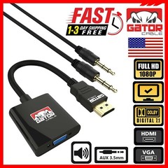 HDMI to VGA Adapter Video Audio with AUX 3.5mm Connector Cable Converter 1080P