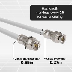 HD SDI Cable – White Coaxial BNC Male to Male 20ft – 75 Ohm 3Gbps