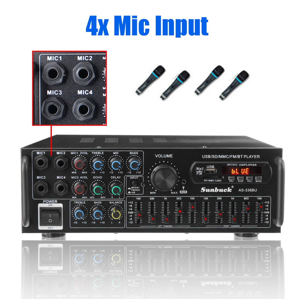 2000W Digital Power Amplifier bluetooth Stereo HiFi Audio USB SD FM Car Home