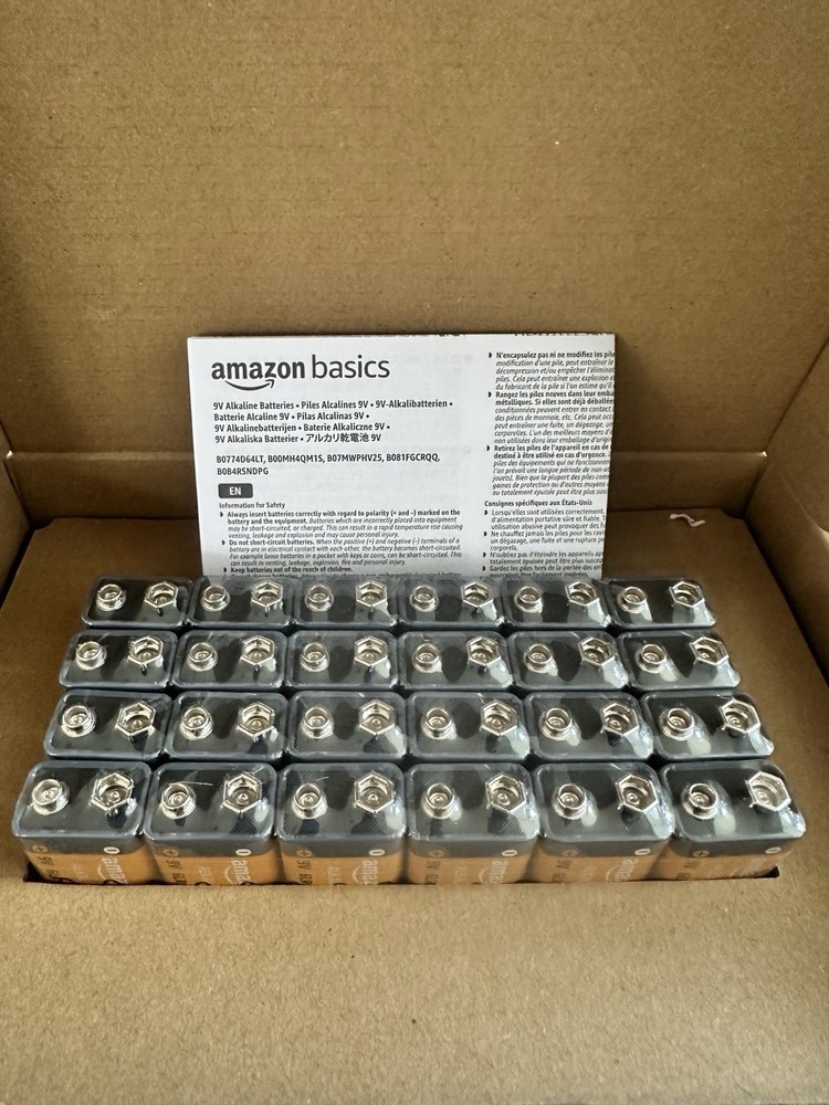 24-Pack 9V Alkaline Batteries for Smoke Detector, Electronics & Audio, 5-Year