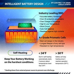 ExpertPower 12V 200Ah Lithium LiFePO4 Bluetooth Self Heating Battery 7000 Cycle