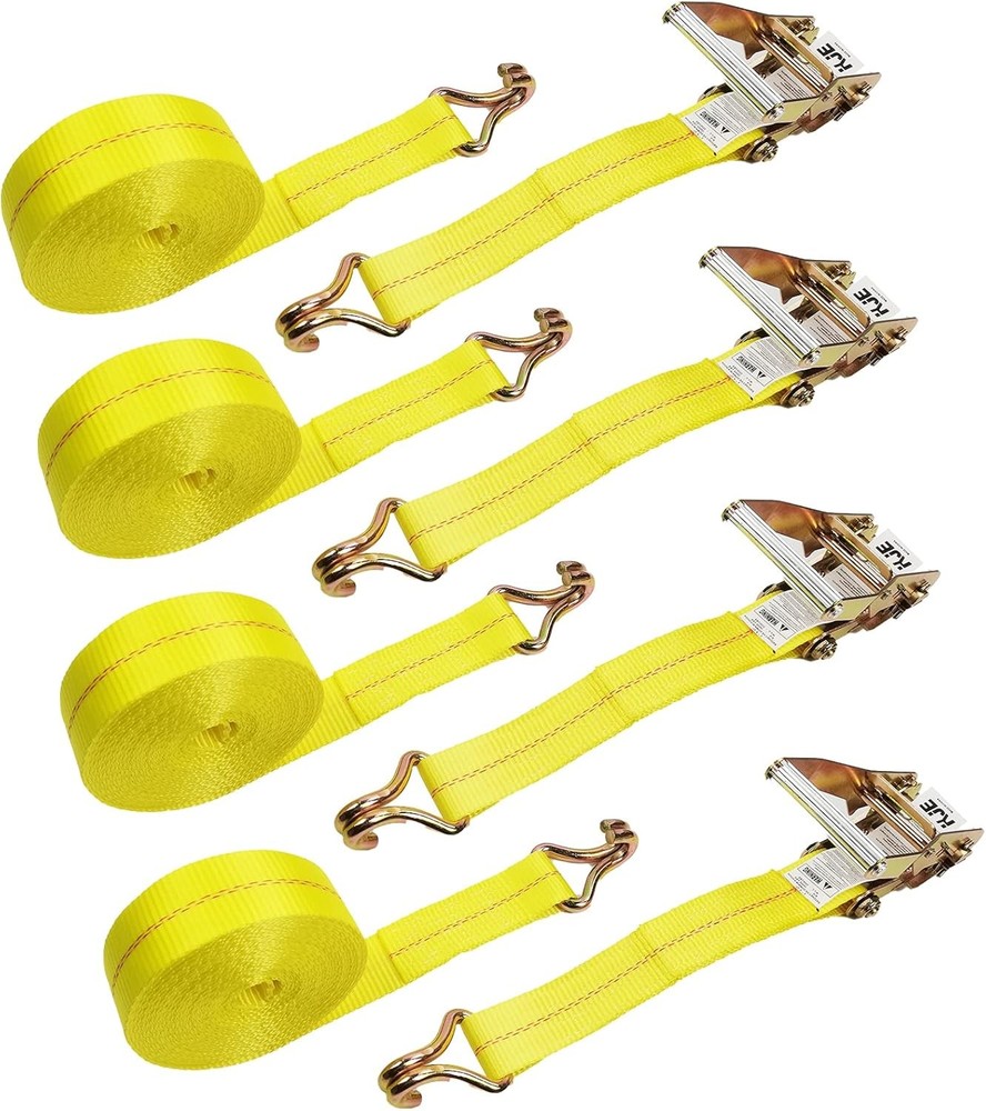 4 Pack 2″ x 27′ Ratchet Straps, 10,000lbs Heavy-Duty Cargo Tie Down with J-Hooks