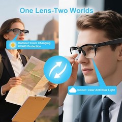 Lightweight AI Smart Glasses – Bluetooth, Photochromic Lenses, with Speakers