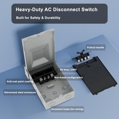 1Pack 60AMP 240V Waterproof AC Disconnect Box Non-Fused, Metal Box Pull-Out D…