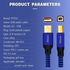 YYTCG HiFi USB Cable DAC A-B Type A to B Audio Data Cable 6N OCC