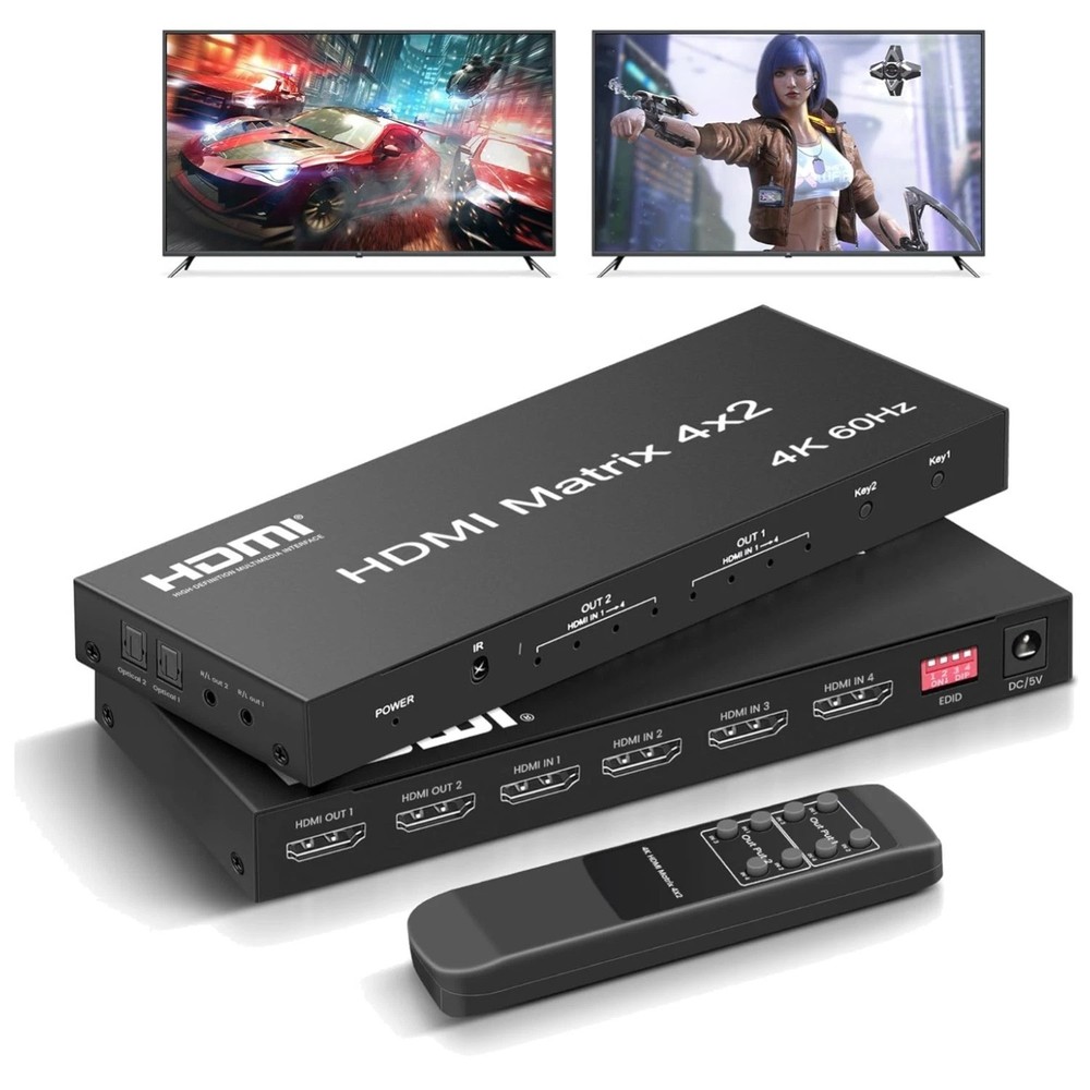 HDMI Matrix Switch 4 in 2 Out HDCP2.2 Auto Downscaler