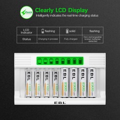 Rechargeable Batteries Charger LCD Fast Charger 8-Slot for Ni-MH AA AAA Battery