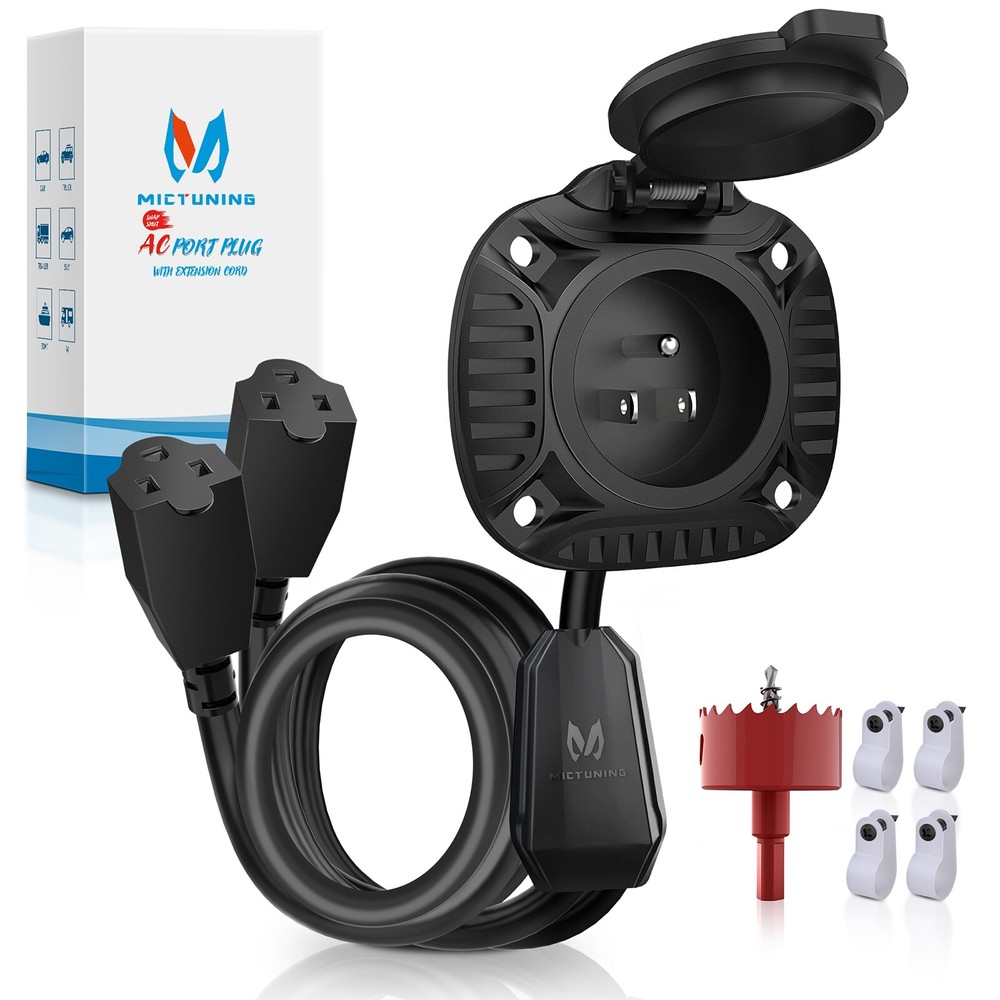 125V 15A AC Power Inlet Port Plug Car Plug 20″ Extension Cord for RV Camper