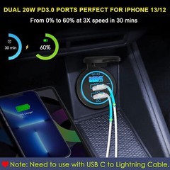 12V-24V QC3.0 + PD USB C Car Fast Charger Power Socket Outlet for Boat RV Lot