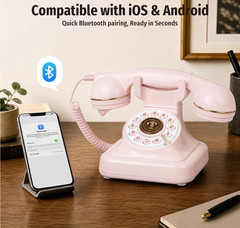Bluetooth Retro Home Phone Speakerphone Black White Pink Hands-Free