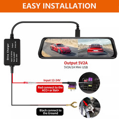 USB C Dash Cam Hardwire Kit For Fuse 12-24V to 5V/2A Type C Port Hard Wire Cable