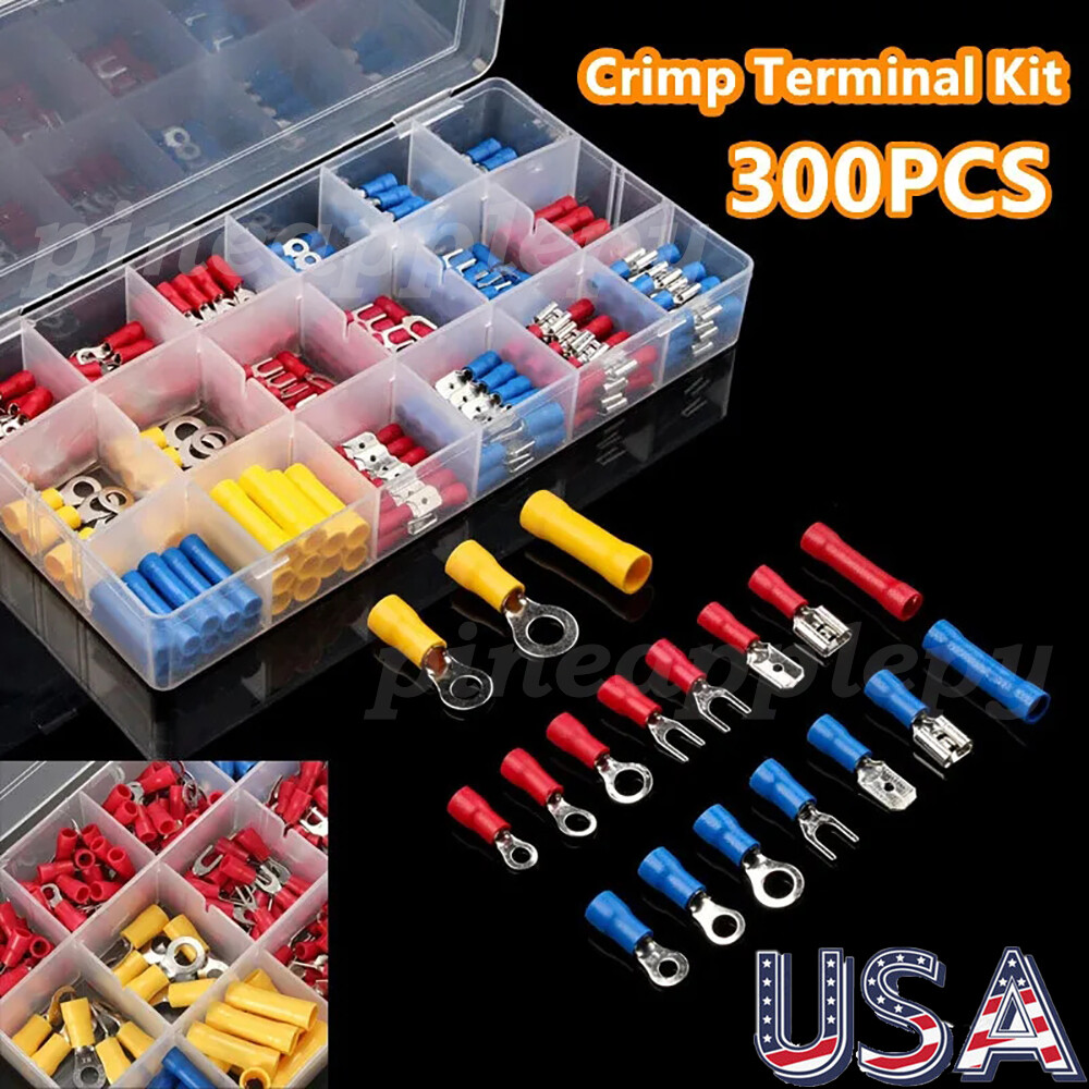 300Pcs Mixed Insulated Solderless Crimp Electrical Wire Connectors Terminals Kit