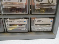 Lot of Small Vintage Electrical Connectors In Organizer Cabinet