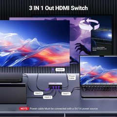 UGREEN HDMI 2.1 Switch 8K@60Hz 3 in 1 Out with Remote Support 3D CEC HDR HDCP2.3