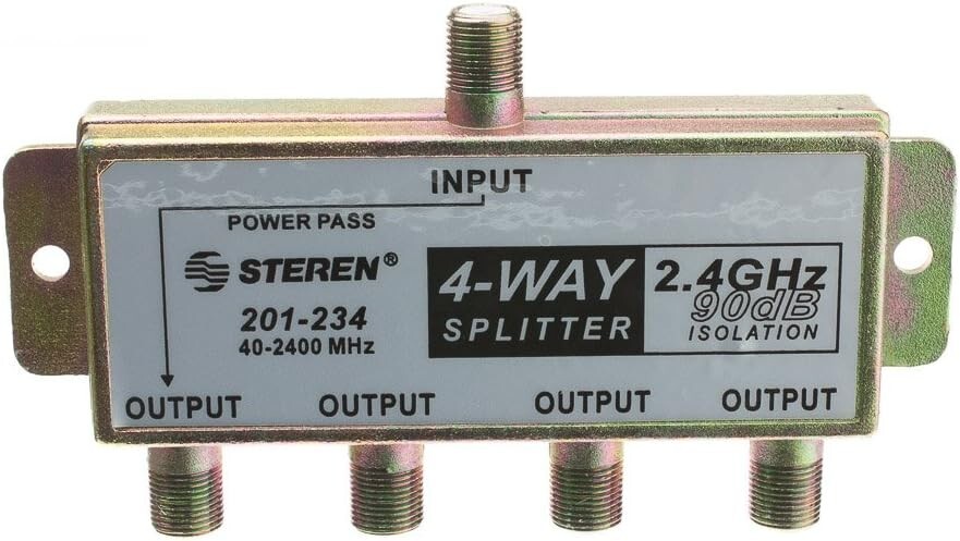 F-pin Coaxial Splitter 4 way 2 GHz 90 dB DC Passing on One Port 201-234