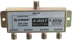 F-pin Coaxial Splitter 4 way 2 GHz 90 dB DC Passing on One Port 201-234