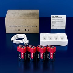 4 x 9V Block 850mAh 9v Li-ion Rechargeable Batteries 4-Slot 9-Volt Charger